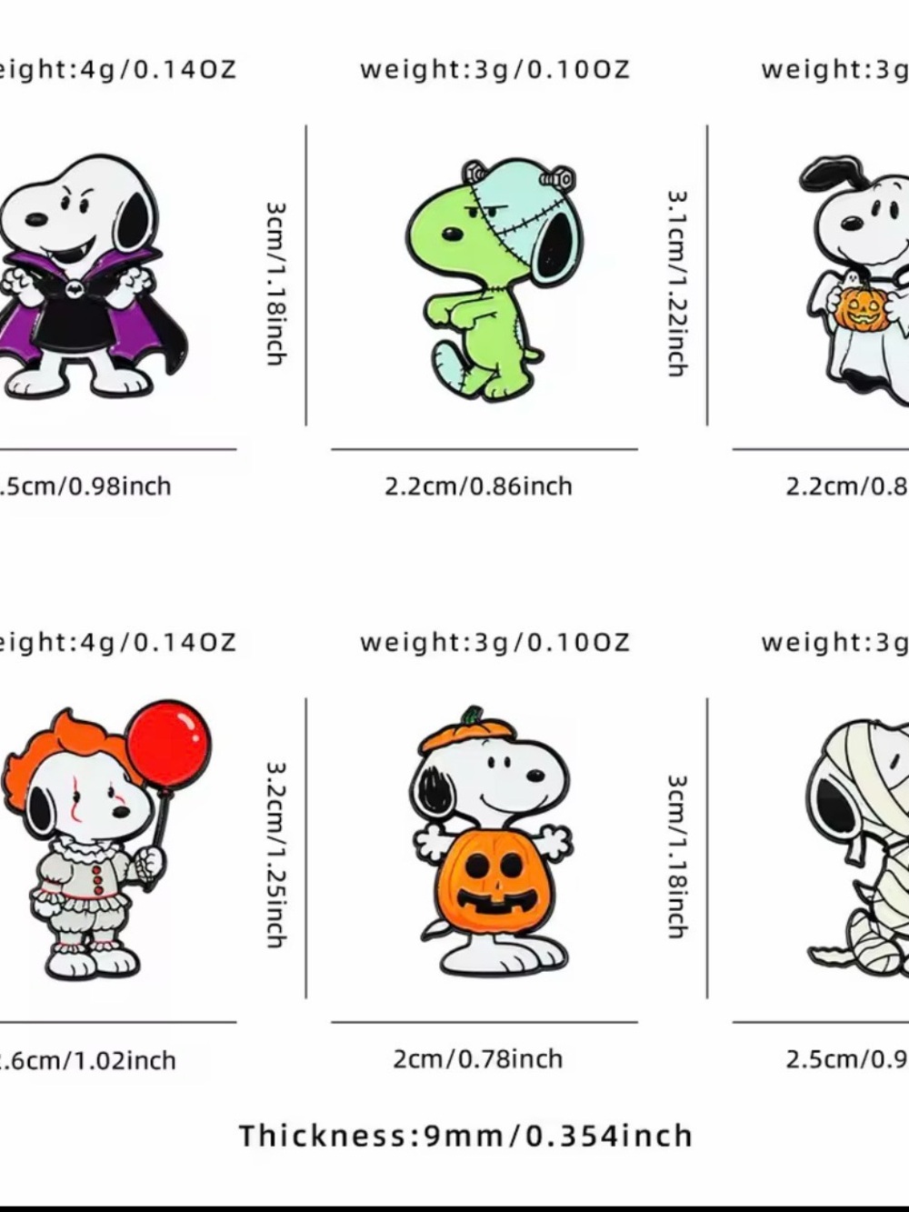 Peanuts Snoopy Halloween Enamel Pin Lot Set 6 Pc Vampire Mummy Pennywise Ghost N - Picture 3 of 4